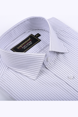 White and Grey  Striped Dress Shirt (silky finish)