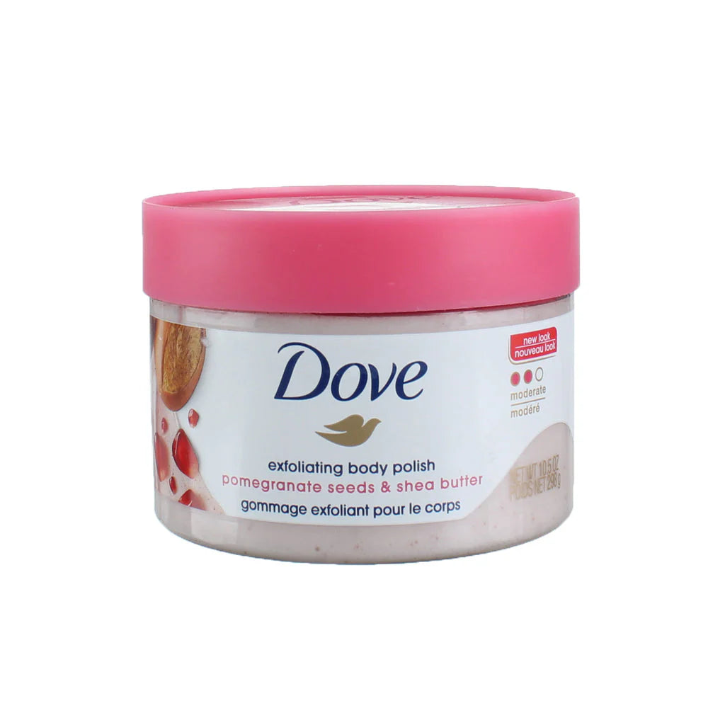 Dove Scrub Pomegranate & Shea Butter For Silky, Soft Skin Body Scrub Exfoliates and Provides Lasting Nourishment 10.5 OZ 298g