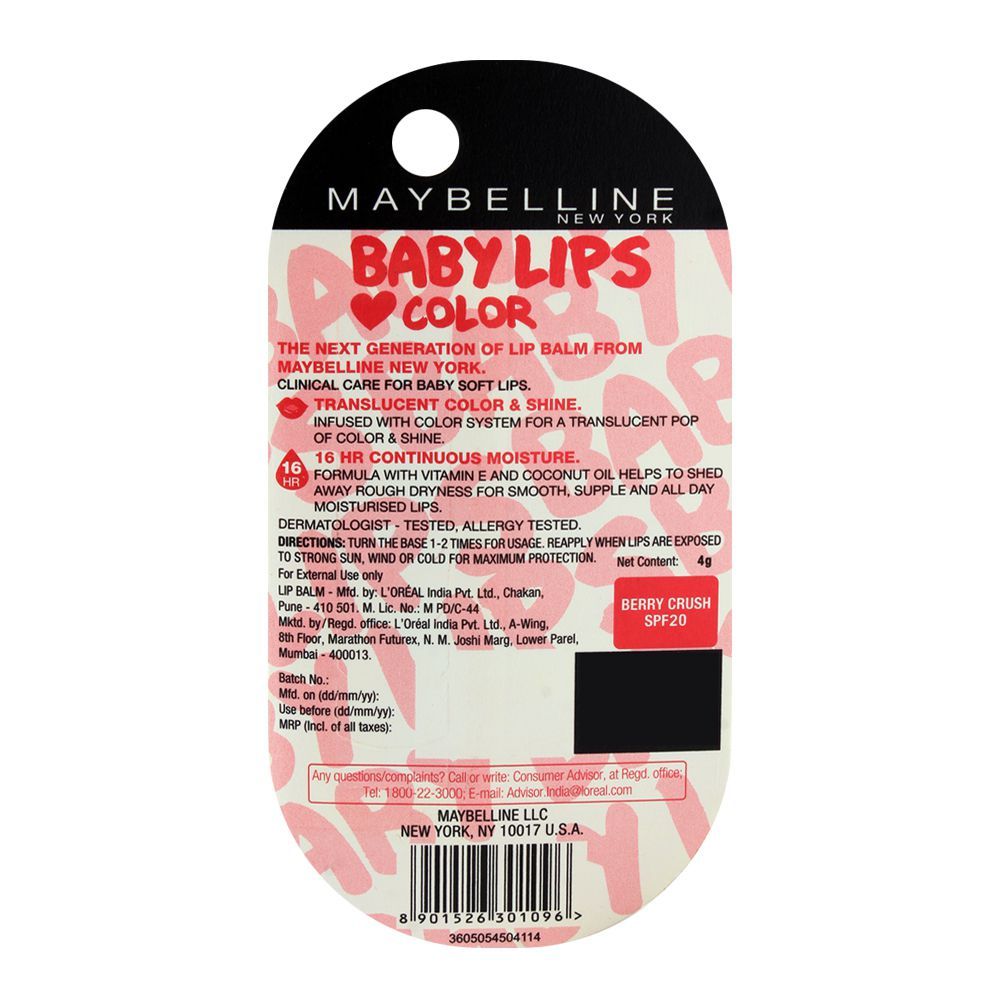 Maybelline – Baby Lips Lip Balm – Berry Crush Tint & Care – 4g