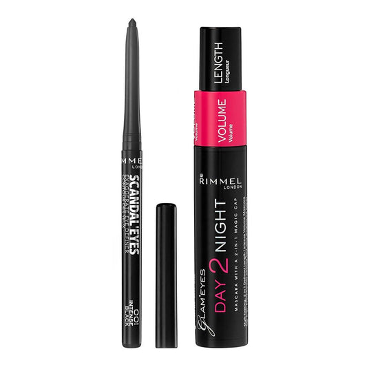 Rimmel Glam'Eyes Day 2 Night Mascara + ScandalEye Eye Definer, Black, Offer Pack