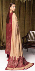 Tehzeeb Self Leather Jacquard Peach With Velvet Jacquard Shawl by Riaz Arts - TL - 387