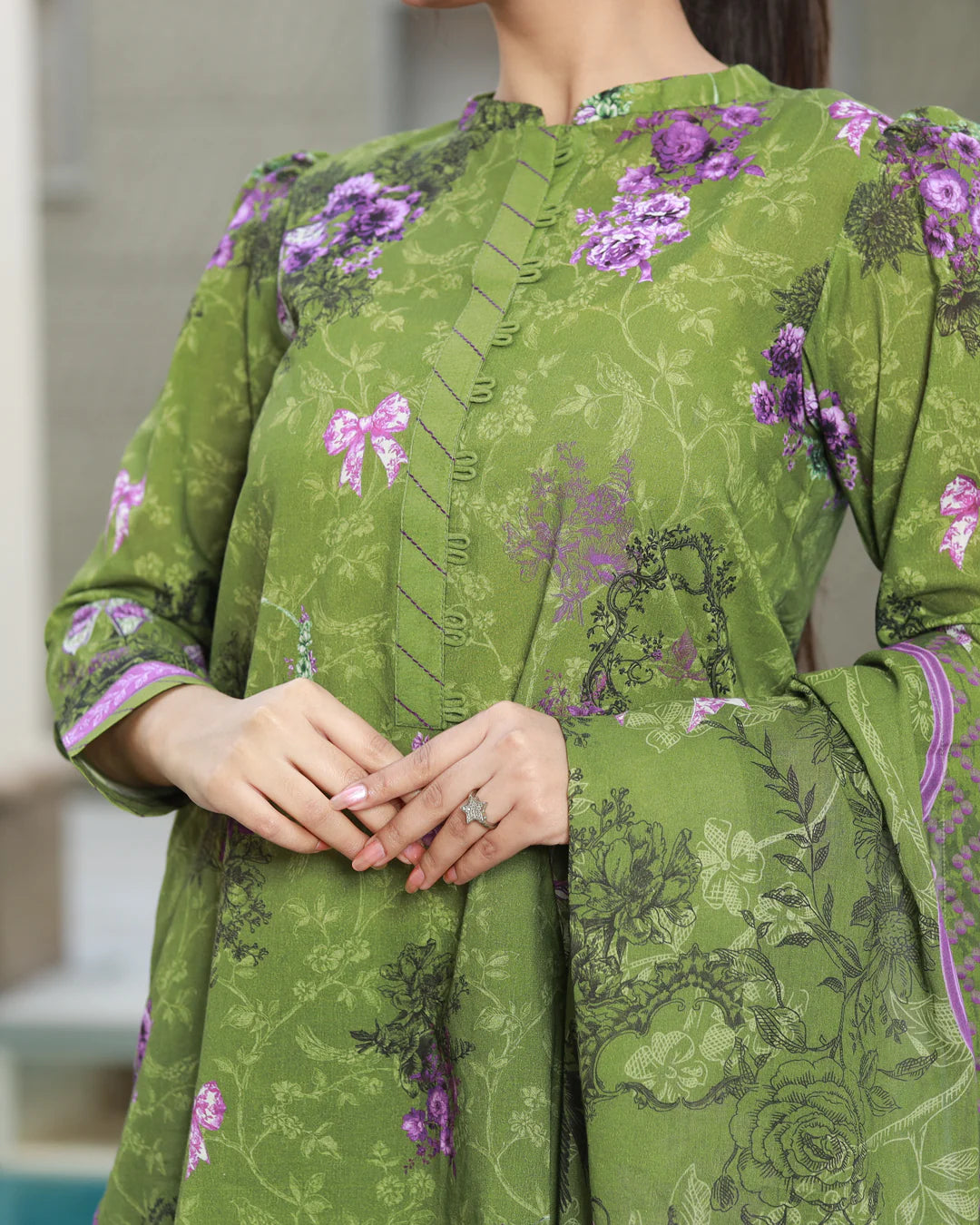 CHAMELI Olive Garden Lawn Digital Print 3 Piece Unstitched Suit