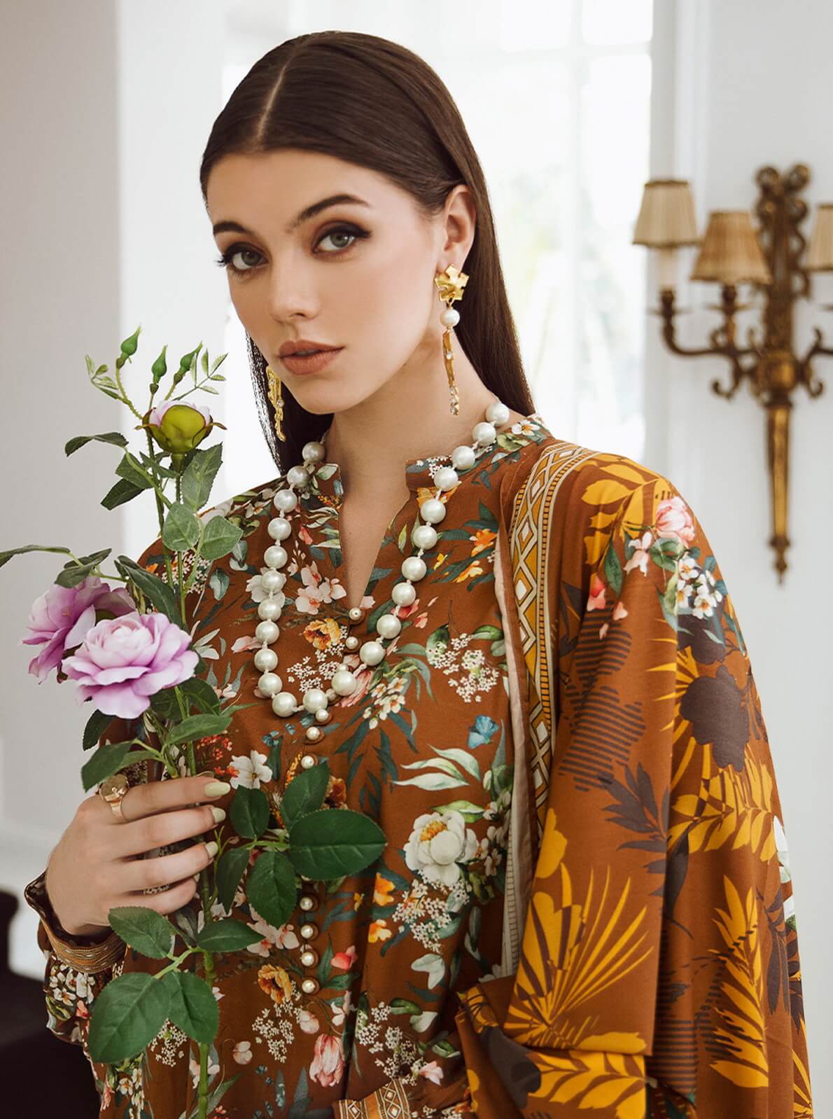 Zellbury  Embroidered Shirt Shalwar Dupatta - Brown - Viscose Suit - 0688