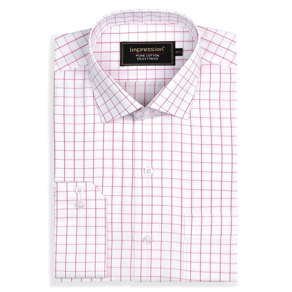 White Pink Checkered Dress Shirt