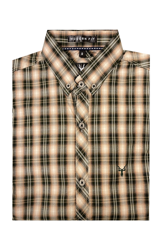 Black & Brown Button Down Casual Check Shirt