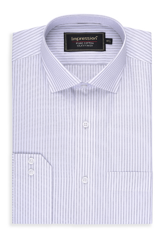 White and Grey  Striped Dress Shirt (silky finish)