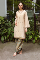 Zellbury   Embroidered Shirt Shalwar - Beige - Khaddar Suit - 0666