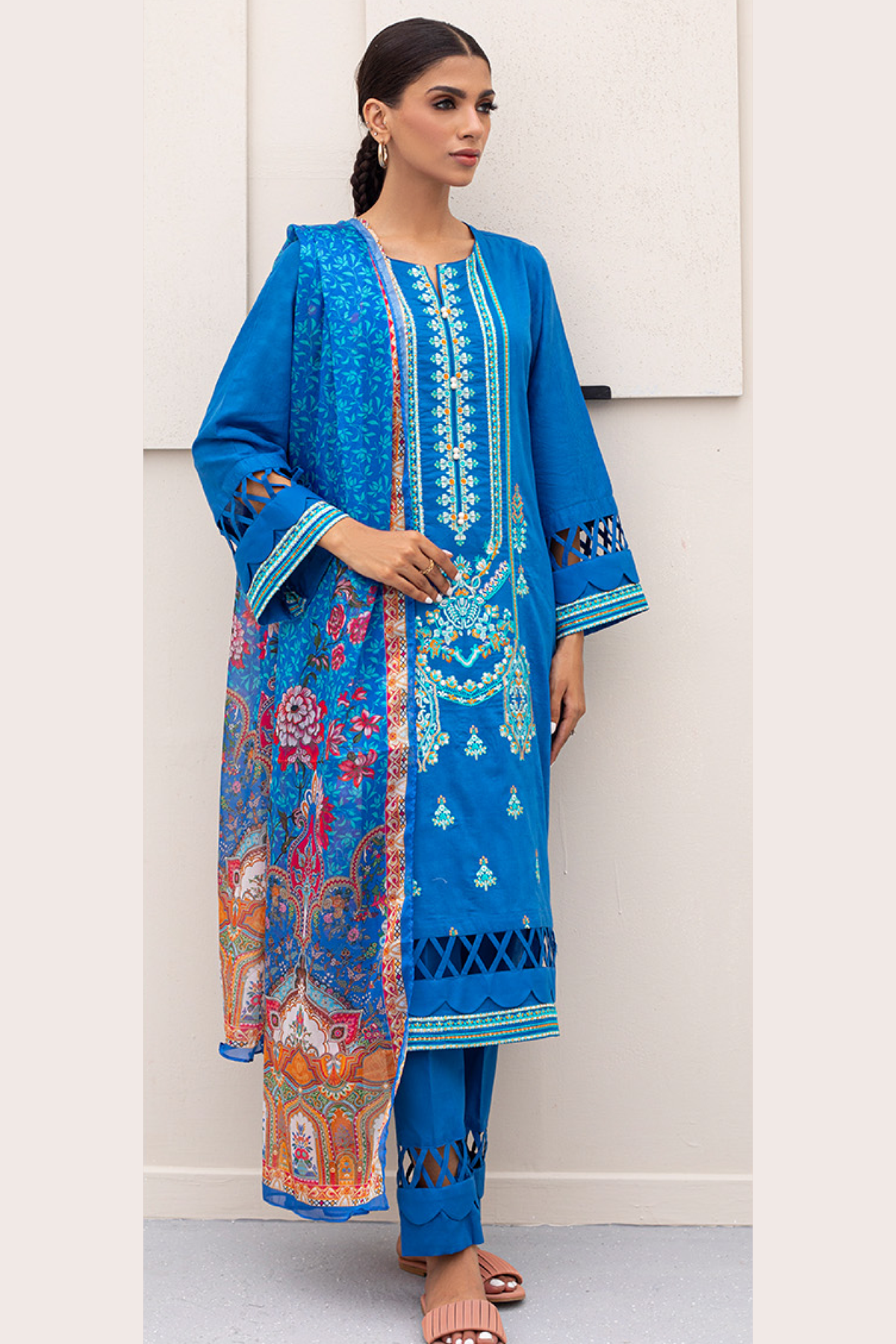 zellbury -Embroidered Shirt Shalwar Dupatta - Blue- Jacquard Suit-0435