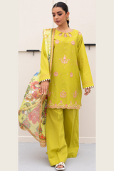 zellbury -Embroidered Shirt Shalwar Dupatta - YELLOW- Jacquard Suit-0934