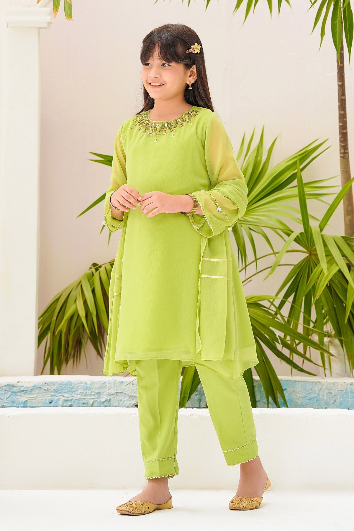 Chiffon Hand Adda Work 3 Pc Suit