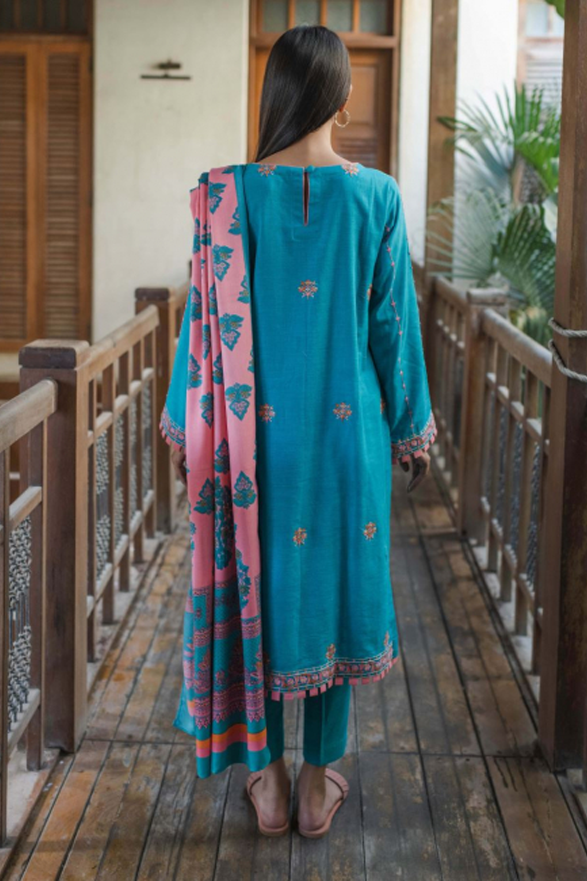 Zellbury  Embroidered Shirt Shalwar Dupatta - Aqua Blue - Khaddar Suit - 0059