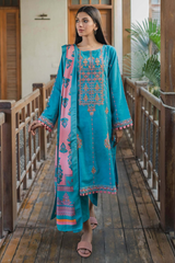 Zellbury  Embroidered Shirt Shalwar Dupatta - Aqua Blue - Khaddar Suit - 0059