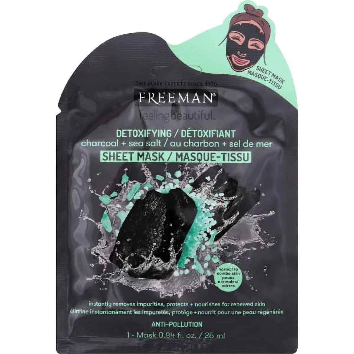 Freeman Feeling Beautiful Detoxifying Charcoal And Sea Salt Facial Sheet Mask 25mL