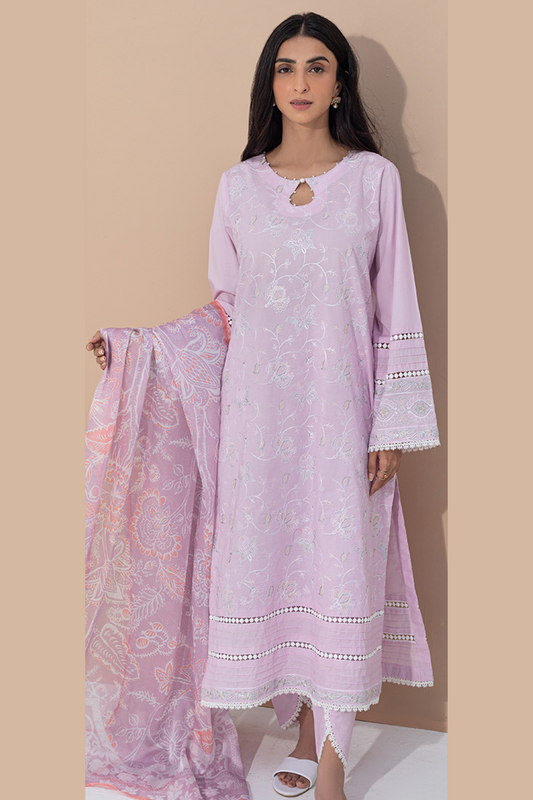zellbury -Embroidered Shirt Shalwar Dupatta - Violet - Lawn Suit-0370