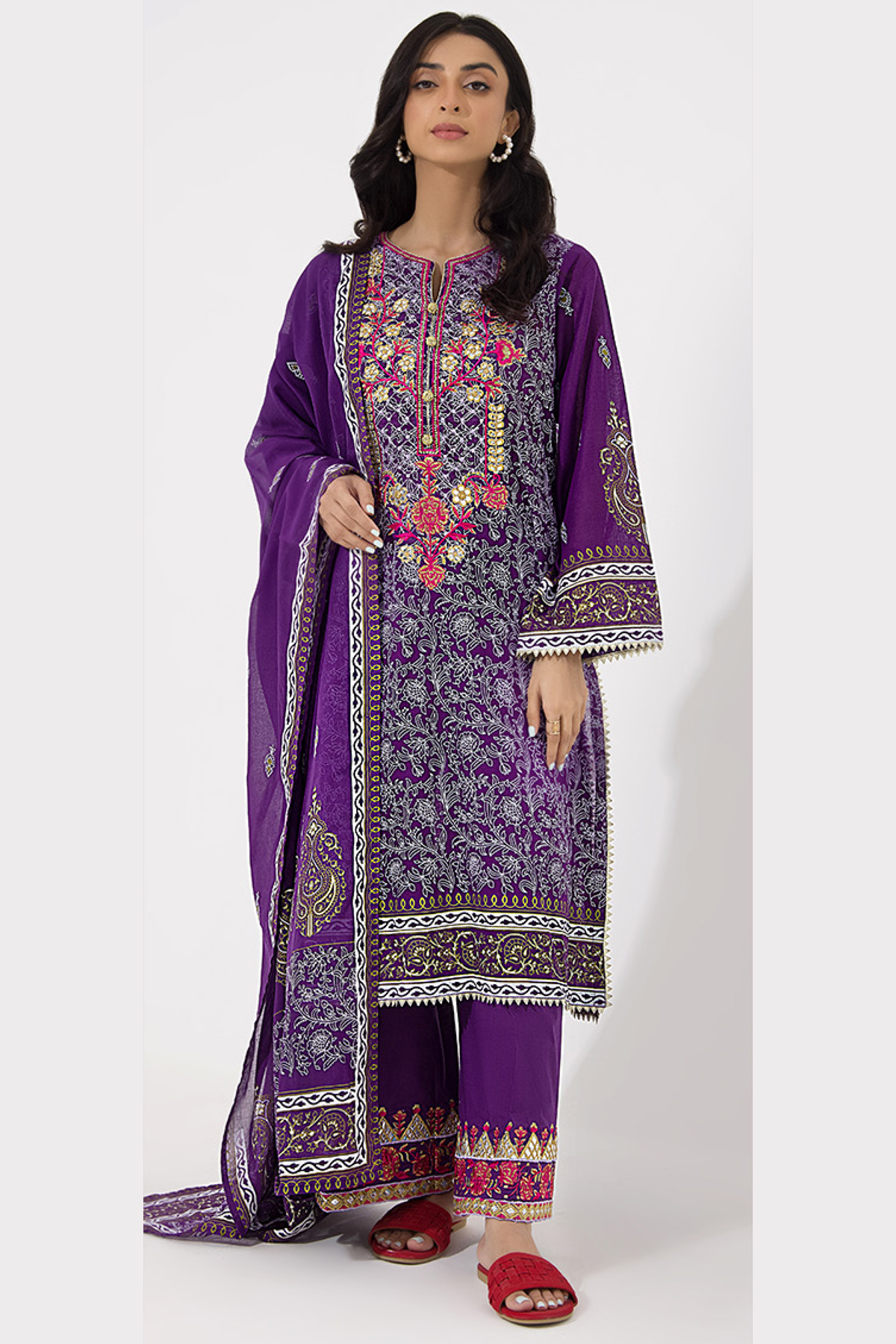 zellbury -Embroidered Shirt Shalwar Dupatta - PURPLE- Jacquard Suit-0196