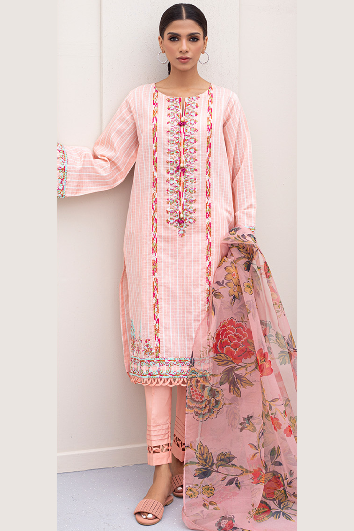 zellbury -Embroidered Shirt Shalwar Dupatta - Pink - Jacquard Suit-0286