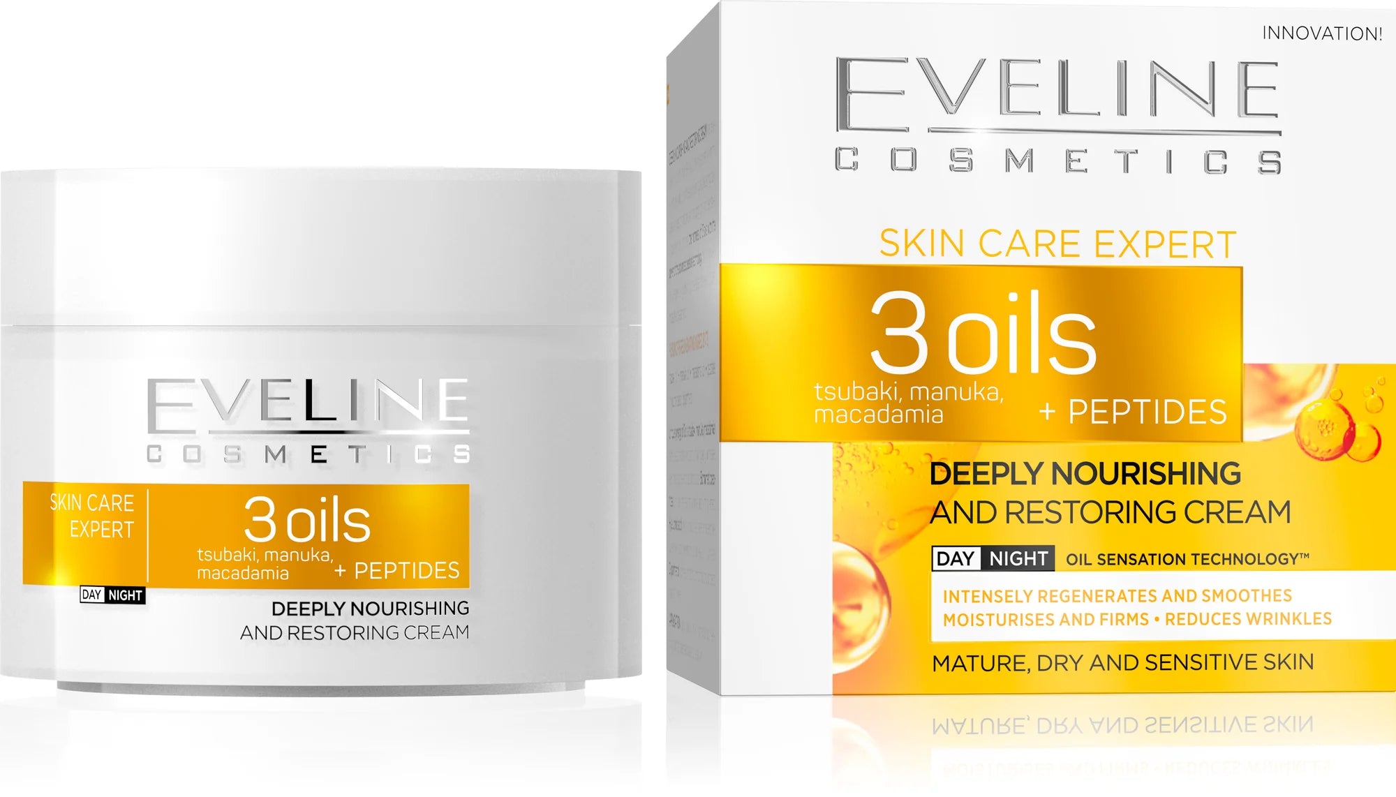 Eveline Skin Care Expert 3 Oils Deeply Nourishing And Restoring Day & Night Cream, 50ml