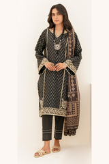 zellbury -Embroidered Shirt Shalwar Dupatta - Black - Yarn Dyed Suit-0290