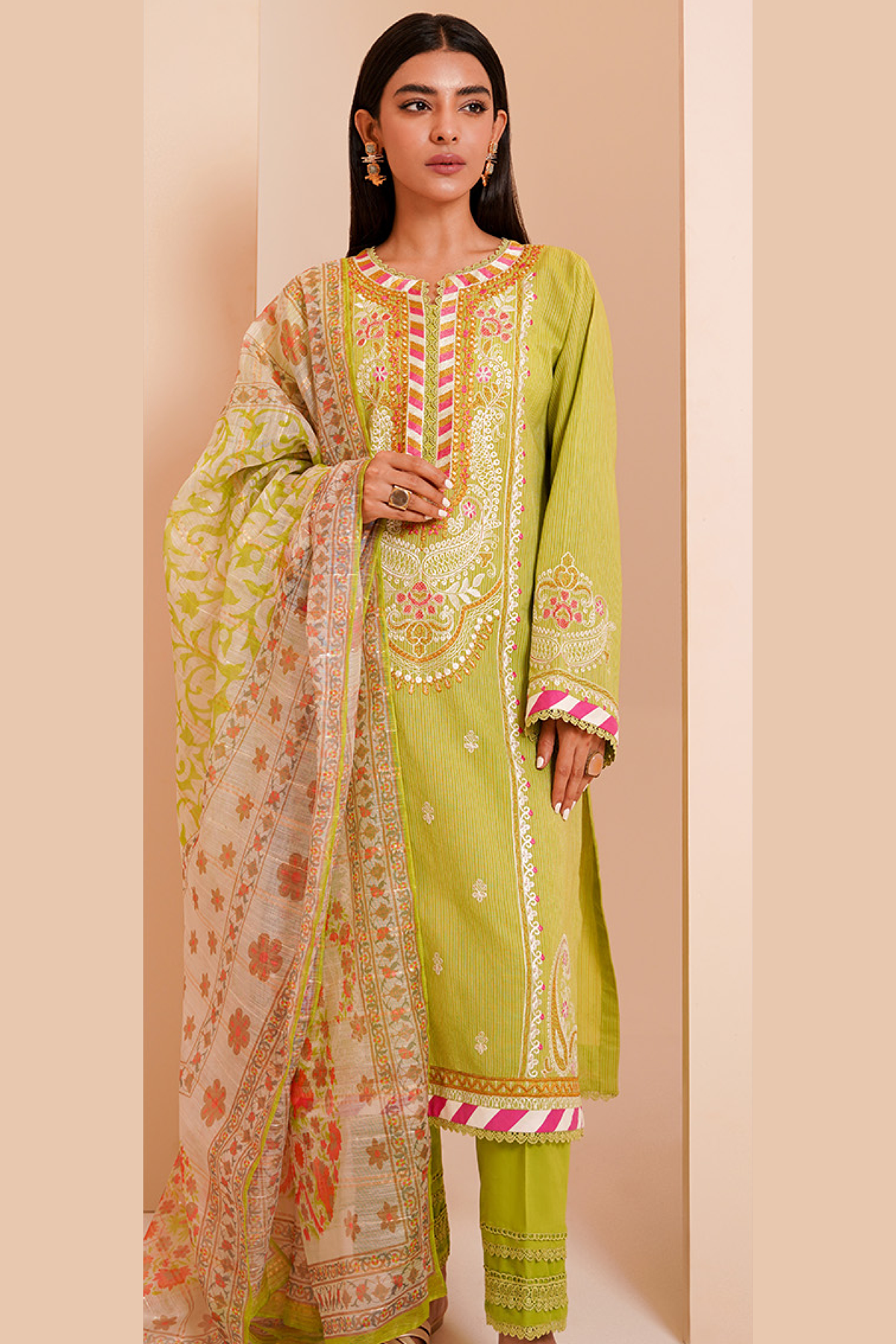 zellbury -Embroidered Shirt Shalwar Dupatta - Green - Lawn Suit-0189