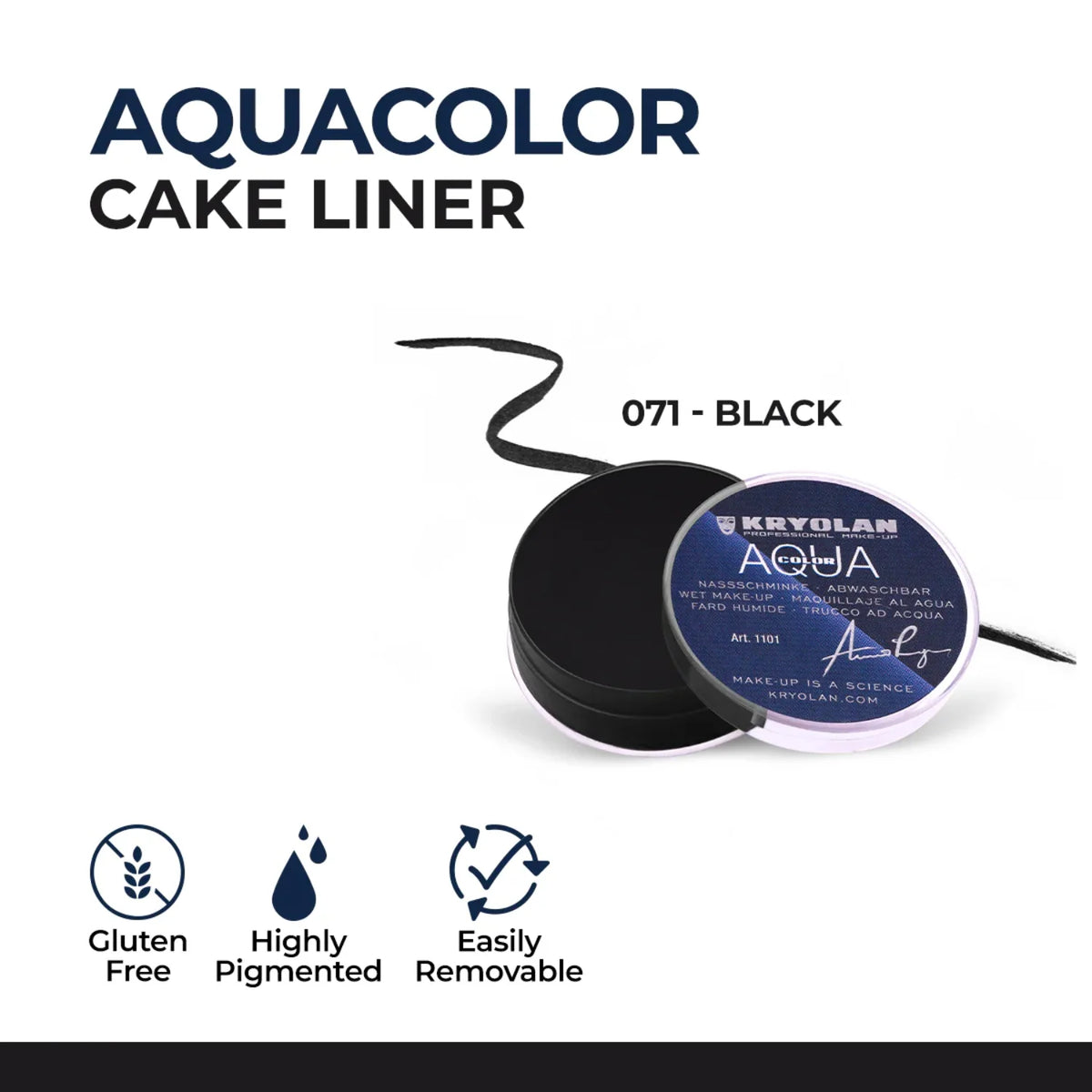 Kryolan - Aquacolor Cake Liner - 071 Deep Black