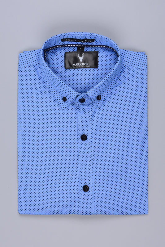 Dotted Blue Designer Printed Casual Shirt