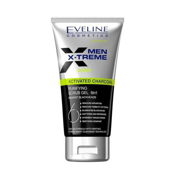 Eveline Men X-Treme Active Activated Charcoal 6-In-1 Purifying Scrub Gel, 150ml