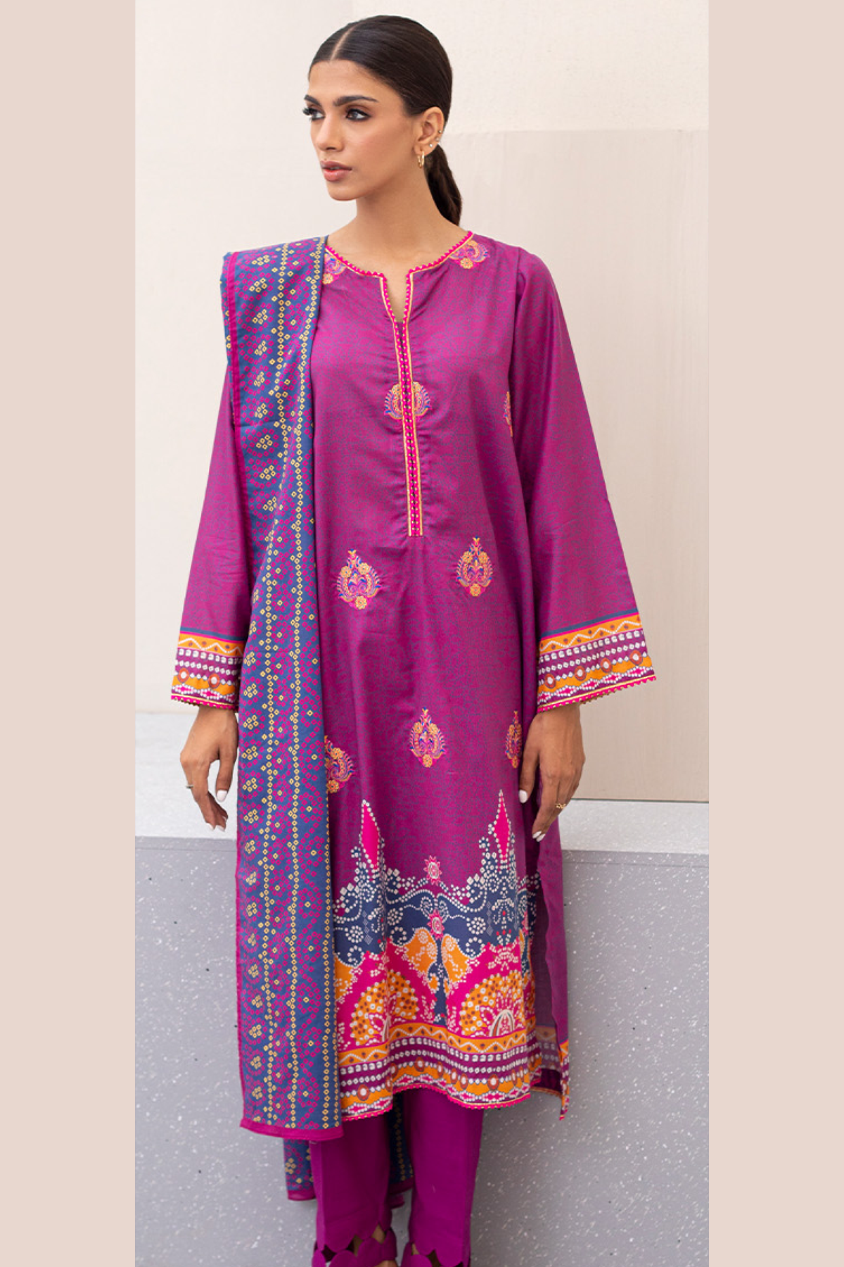 zellbury -Embroidered Shirt Shalwar Dupatta - Purple - Lawn Suit-0421