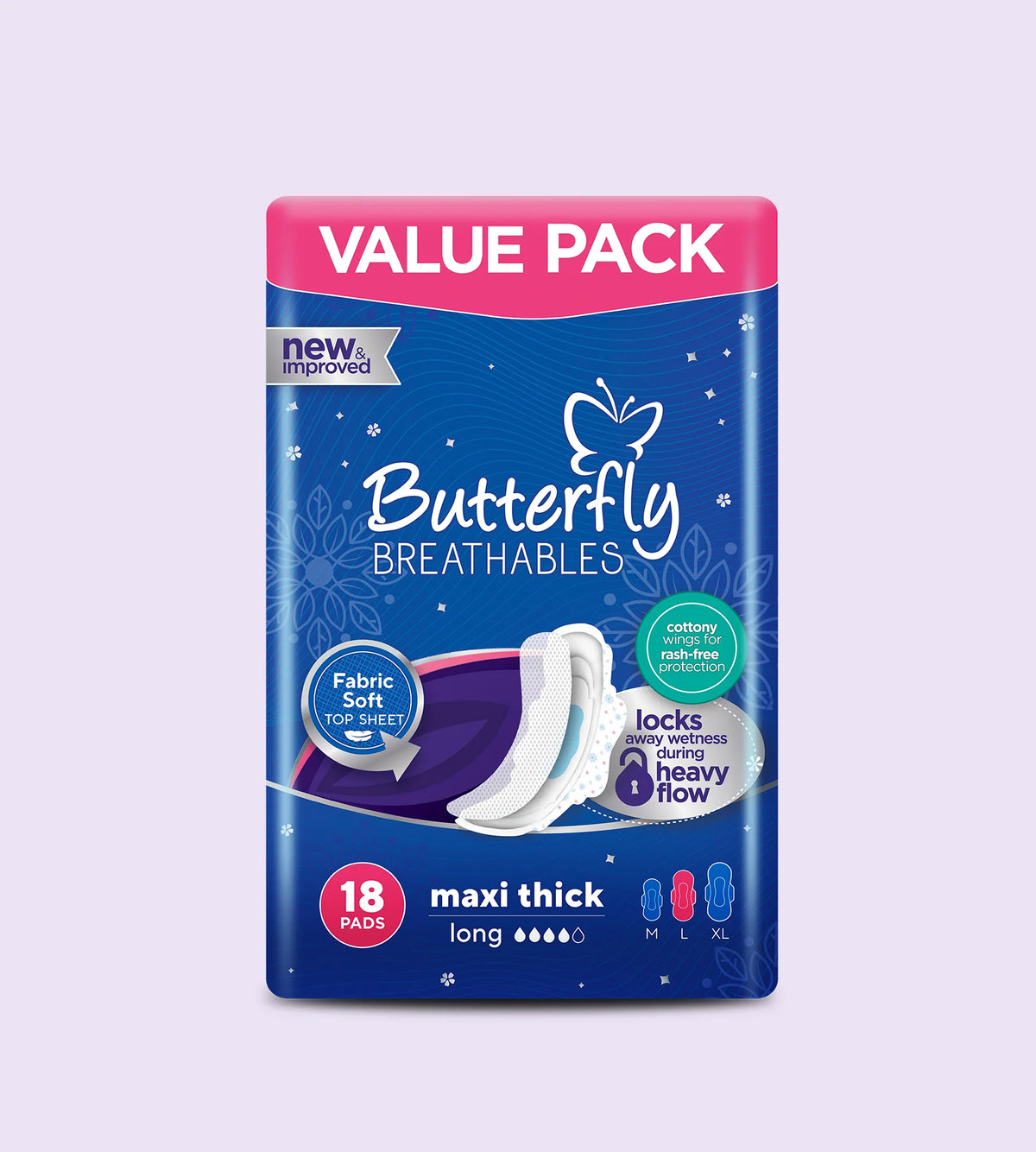 Butterfly Breathables Maxi Thic Pads Large Value Pack - 18 Pads