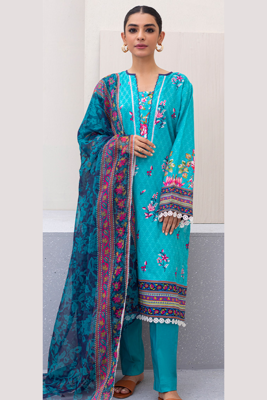 zellbury -Embroidered Shirt Shalwar Dupatta - Blue - Lawn Suit-0422
