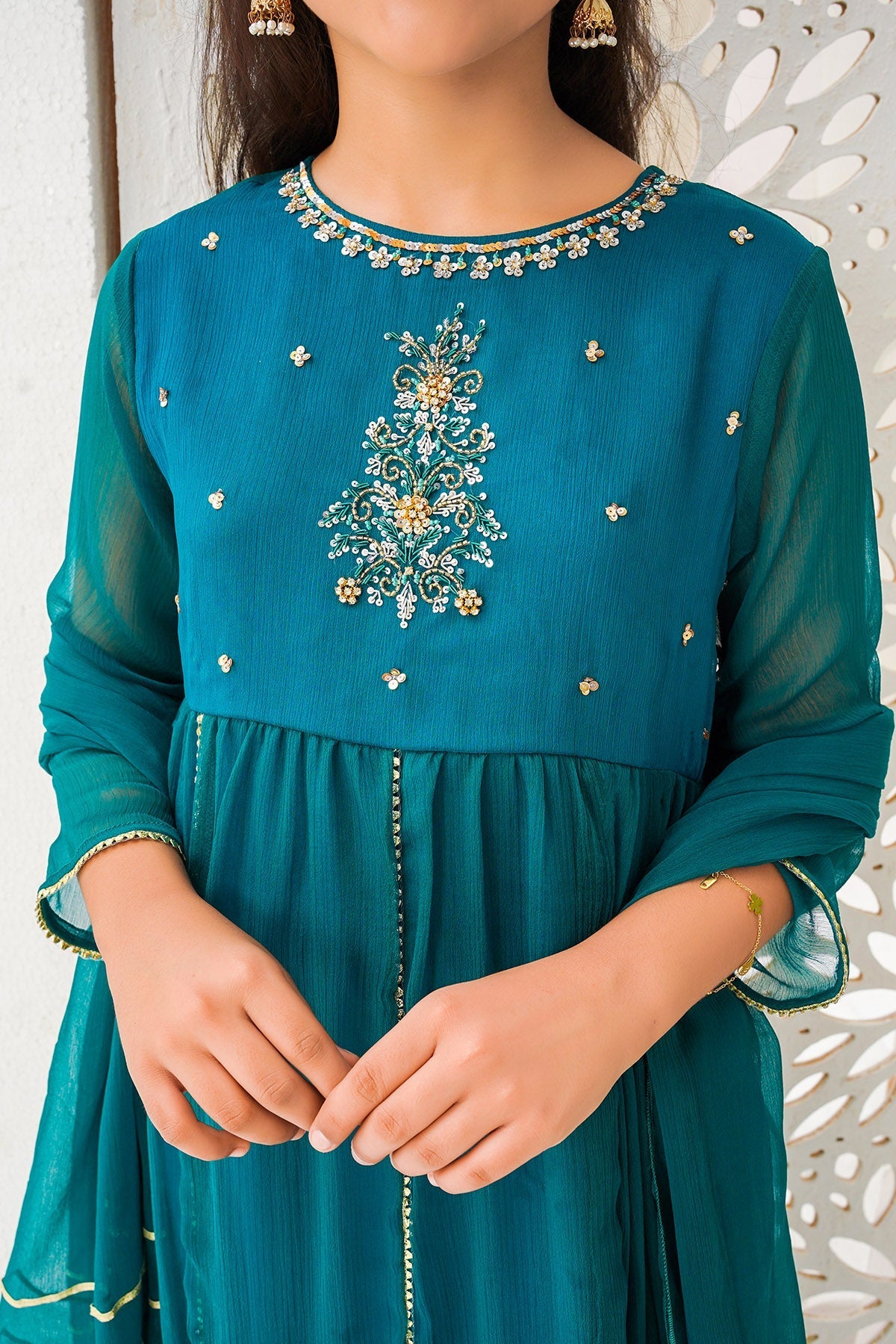 Chiffon Hand Adda Work 3 Pc Suit