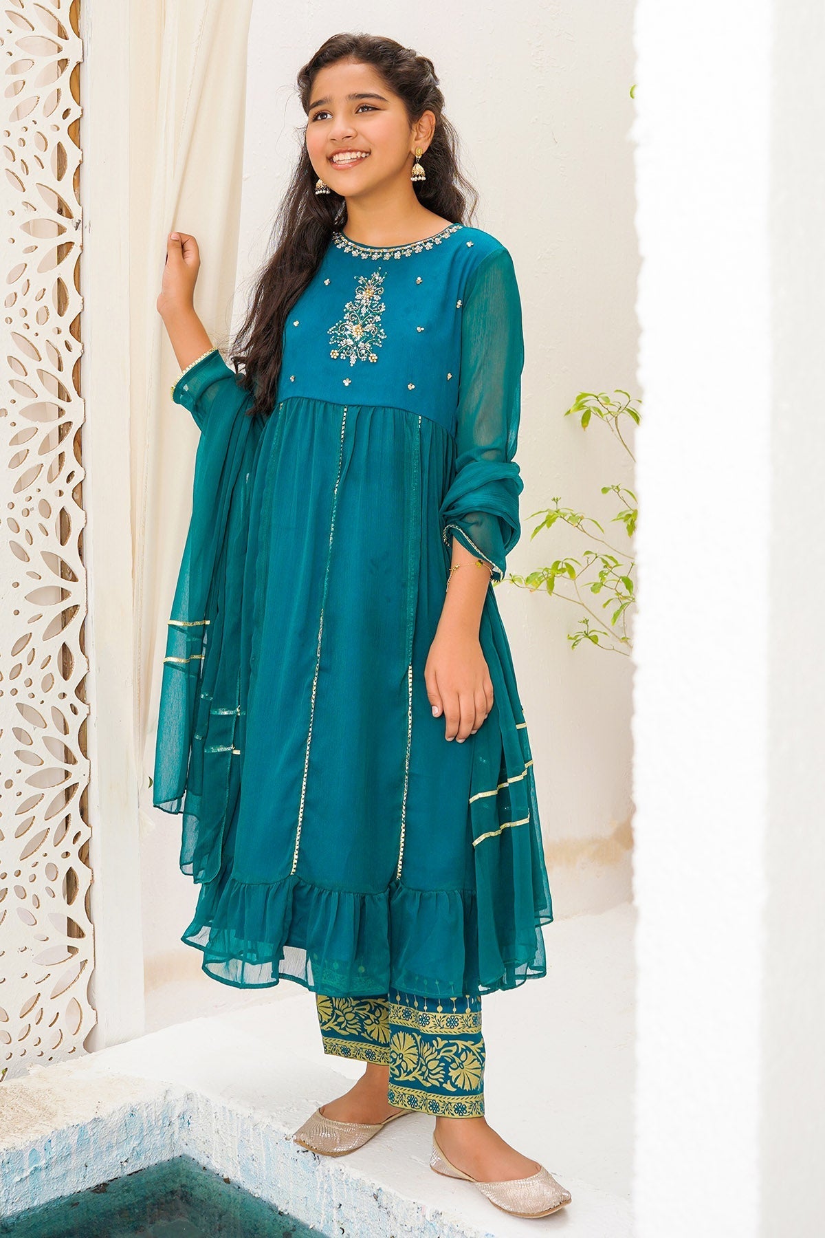 Chiffon Hand Adda Work 3 Pc Suit