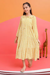 Ochre - Yellow Printed Georgette Full Length Dress