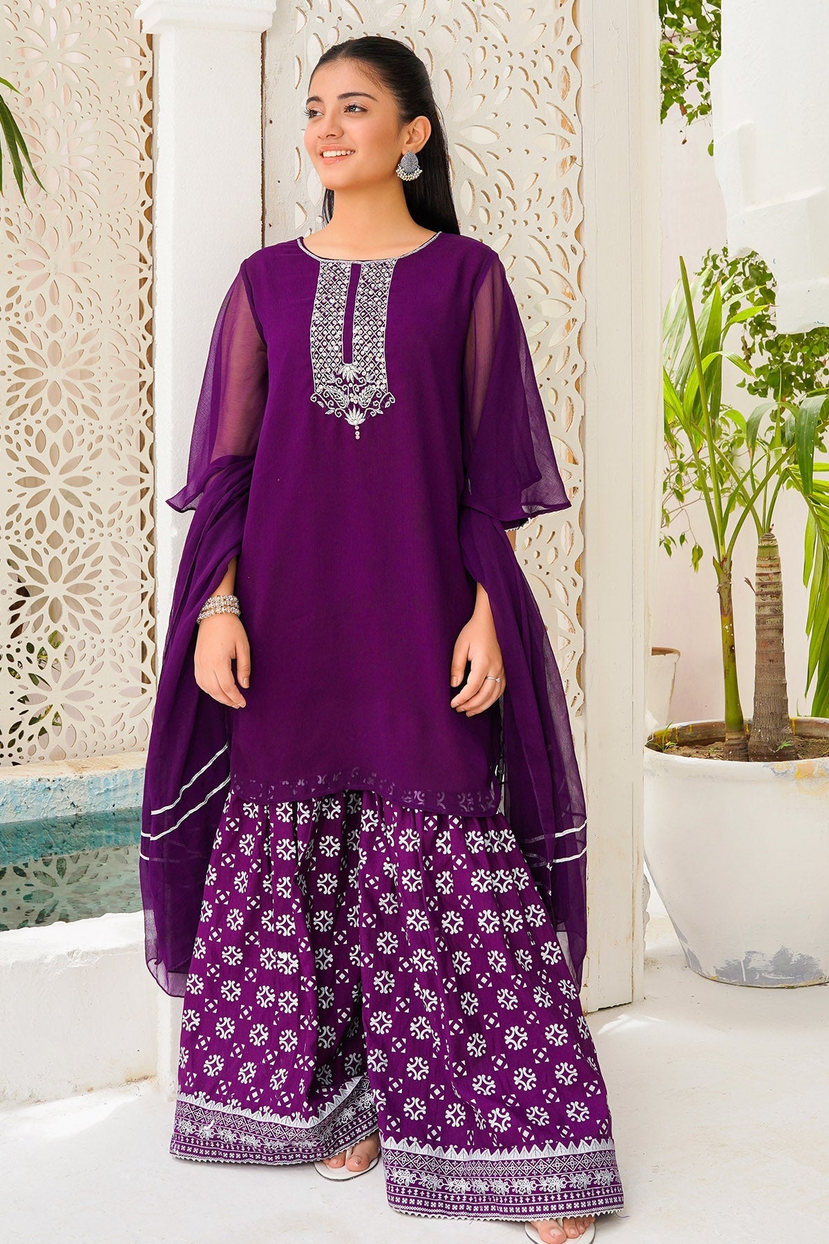 Chiffon Hand Adda Work 3 Pc Suit