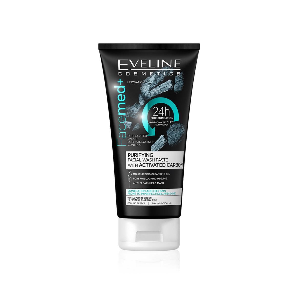Eveline - FaceMed + Purifying Facial Wash Paste with Activated Carbon - Acne-Fighting & Deep Cleansing - 150ml