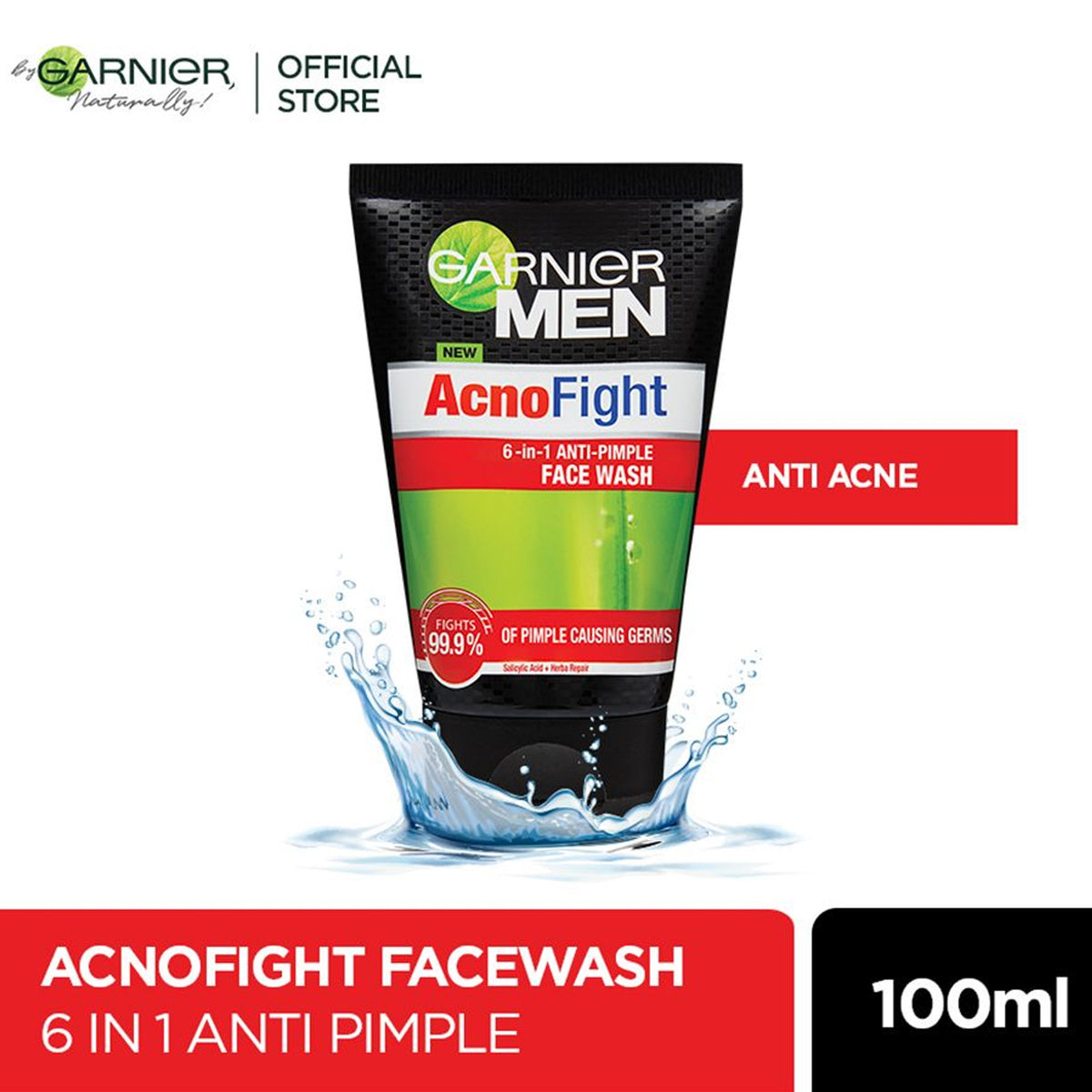 Garnier - Men Acno Fight Face Wash – 6-in-1 Anti-Acne Cleanser for All Skin Types - 100ml