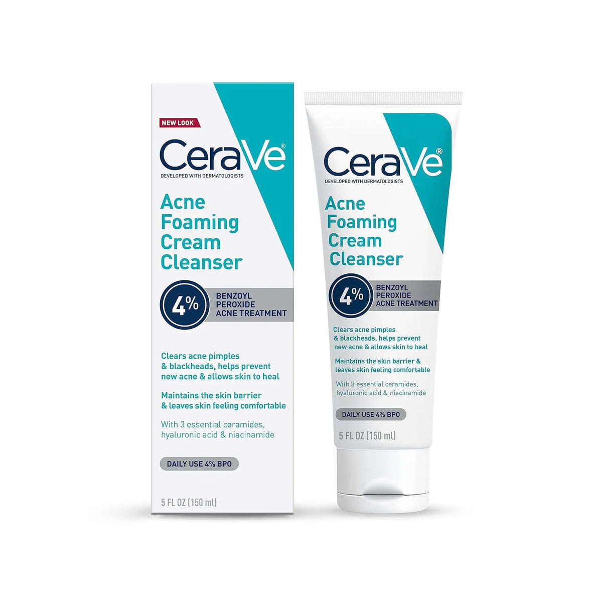 Cera Ve - Acne Foaming Cleanser with 4% Benzoyl Peroxide & Niacinamide, Remove Excess Oil & Dirt - 150Ml