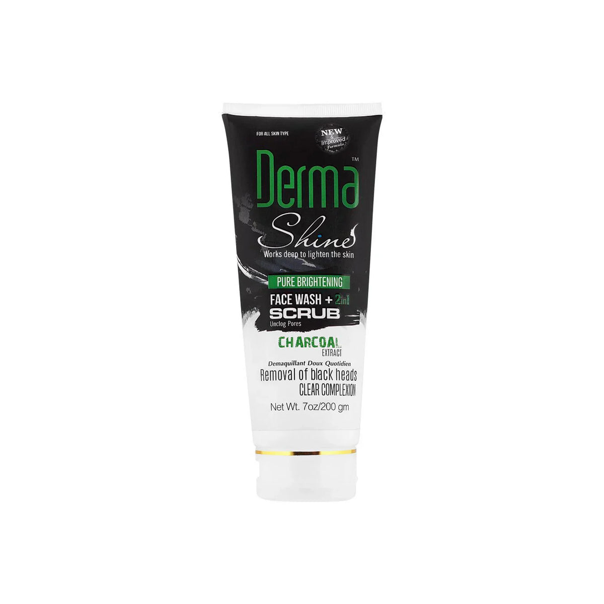 Derma Shine - Pure Whitening Charcoal Extract 2-In-1 Face Wash + Scrub - 200g