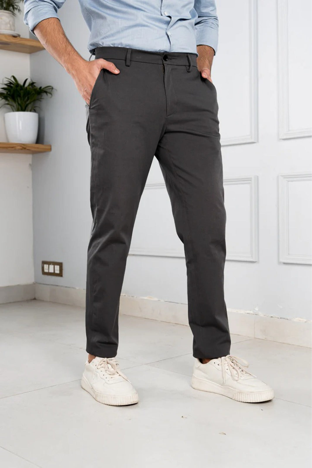 Charcoal Grey Cotton Chino