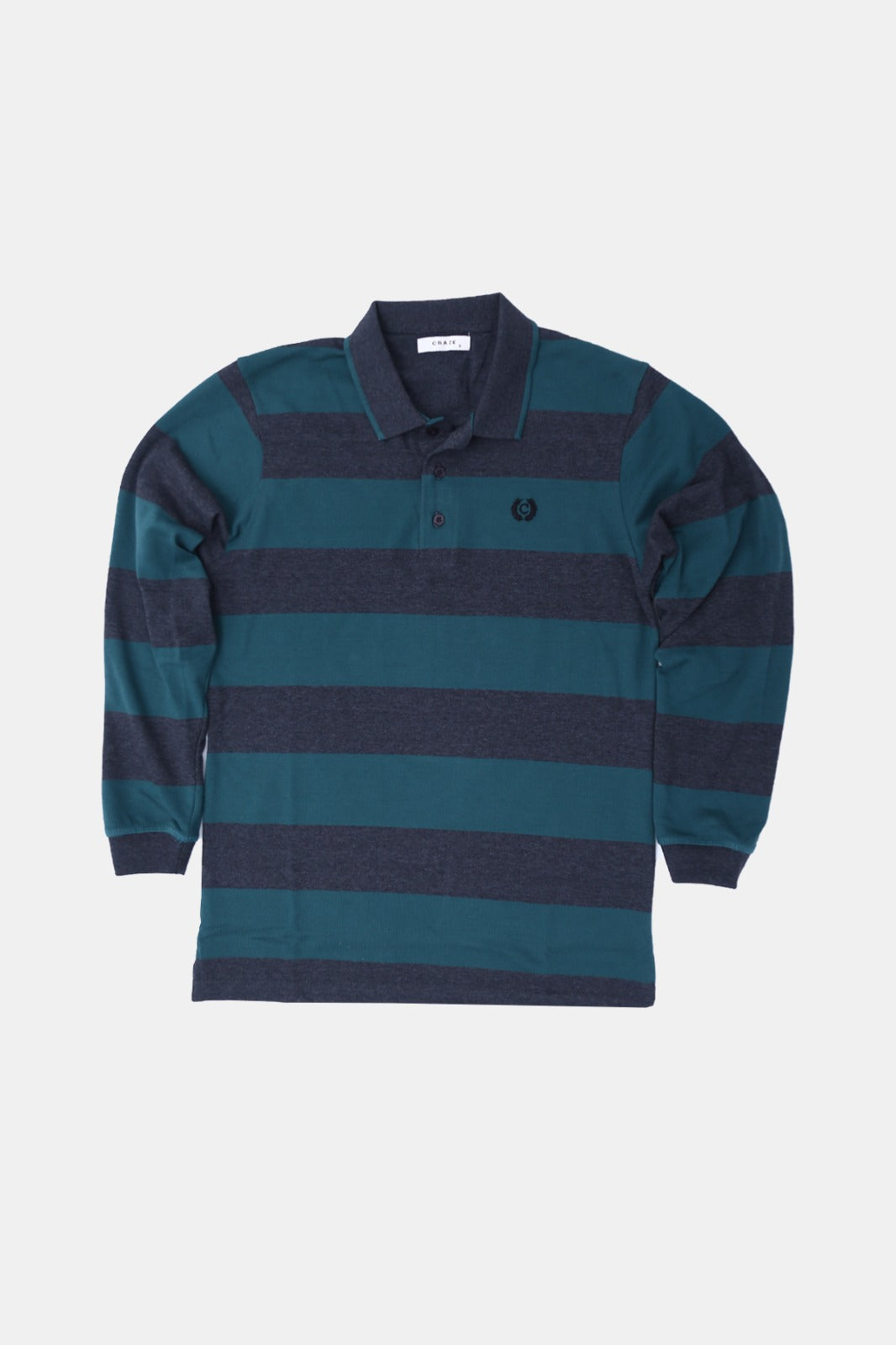 Green and Grey striped Full Sleeves Polo