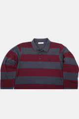 Red and Grey striped Full Sleeves Polo