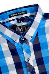 ice Blue  Button Down Casual Check Shirt