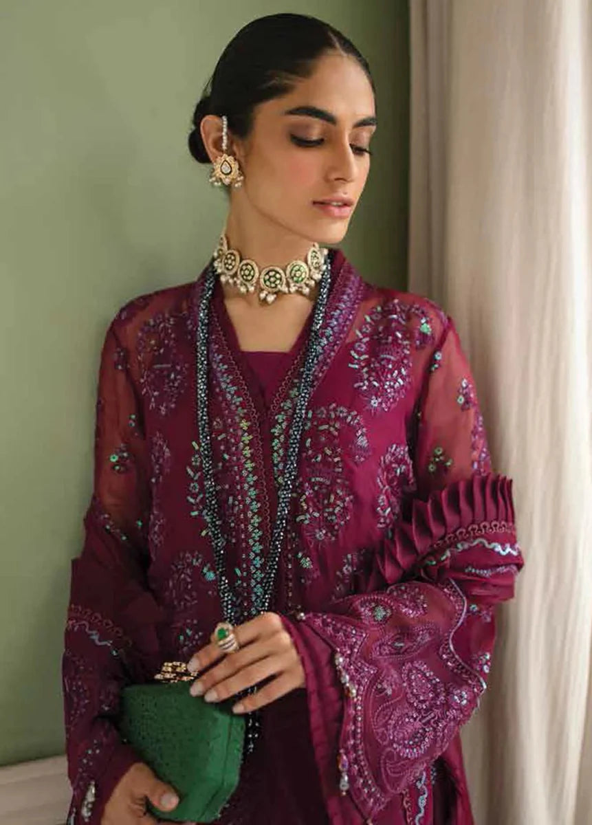 La Fuschsia By Afrozeh Embroidered Chiffon Suits Unstitched 3 Piece AF23LF 010 Viola - Festive Collection
