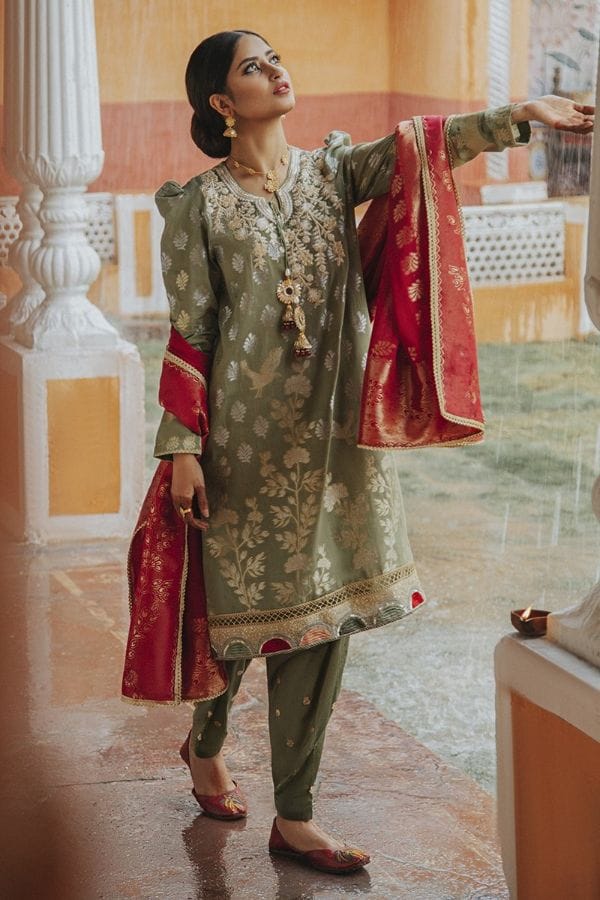 Ladies Un-Stitch Cross Stitch Rim Jhim Luxury Eid'21 (TRAAB-E KOYAL B)