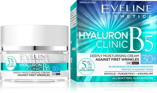 Eveline Hyaluron Clinic B5 Deeply Moisturizing Cream 30+ for Day and Night 50ml