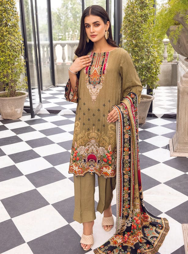Firdous 3 Pc Unstitched Digital Jacquard’21 D#2287 L Mehandi