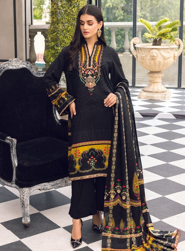 Firdous 3 Pc Unstitched Digital Jacquard’21 D#2286 Black