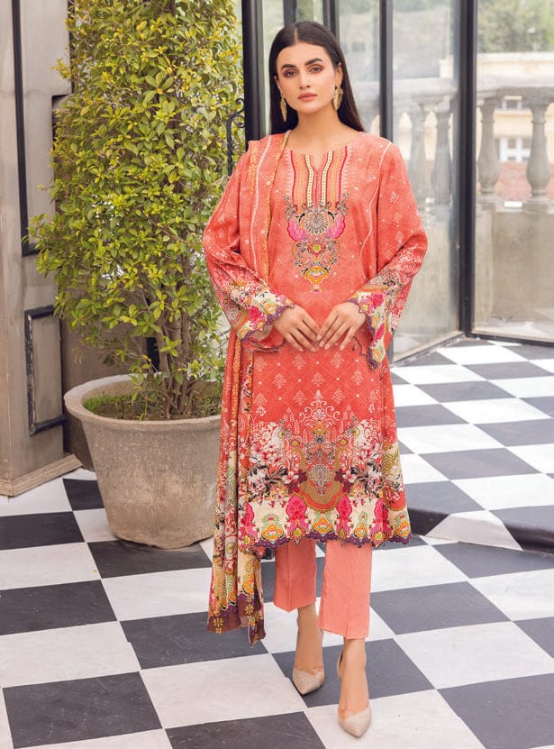 Firdous 3 Pc Unstitched Digital Jacquard’21 D#2281 Peach