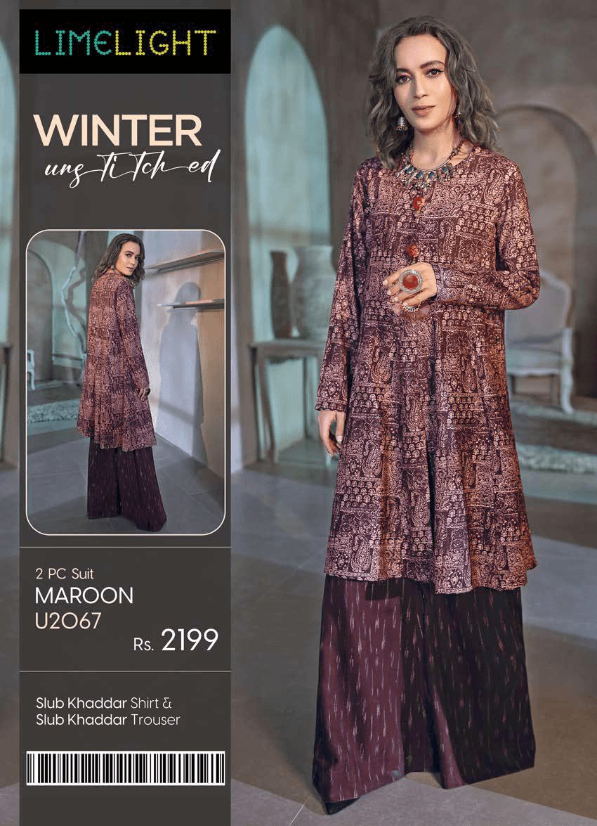 Limelight Un-Stitch 2 Pc Printed Khaddar Suit U2067