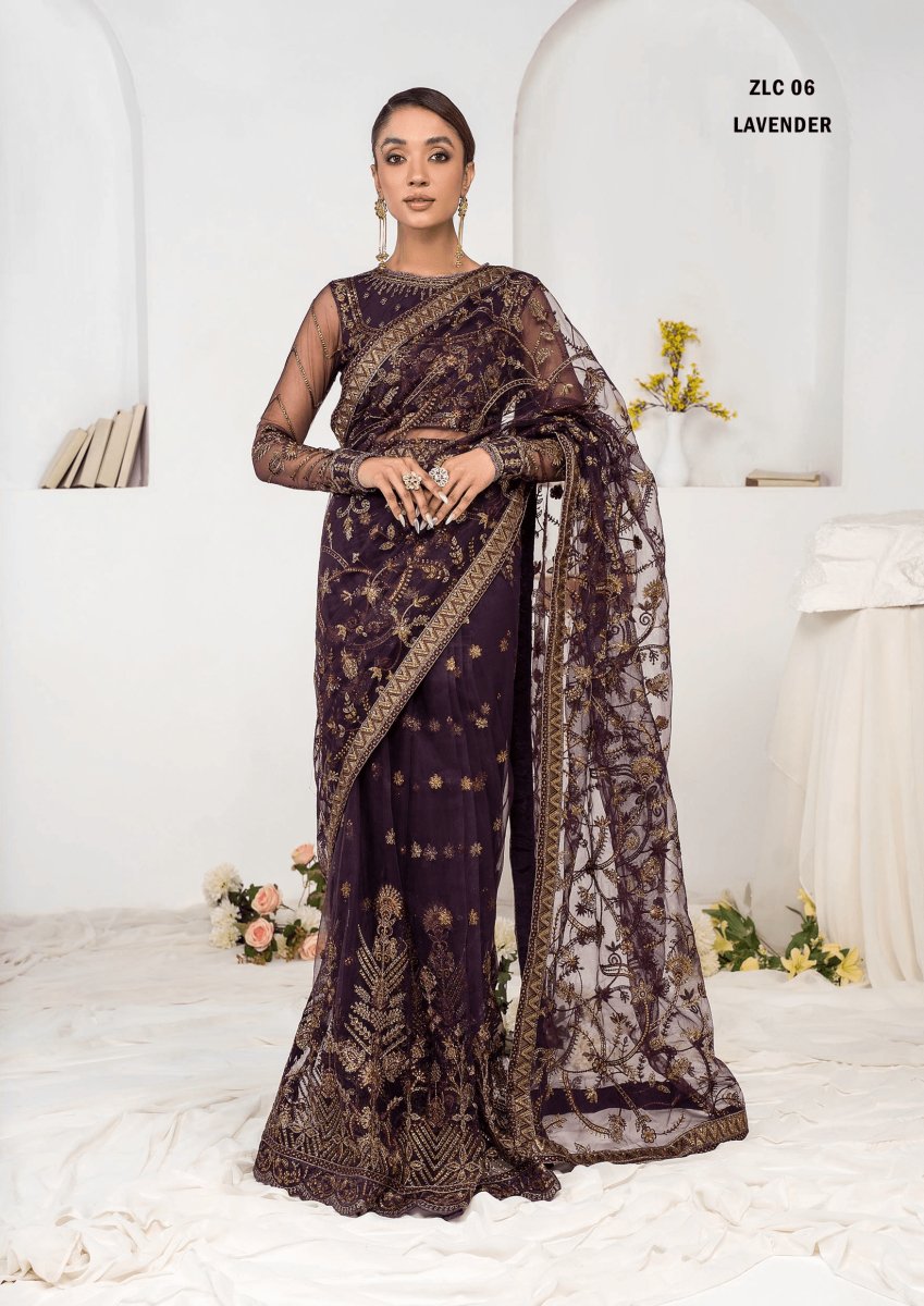 LA CELESTE By Zarif 3 Piece Unstitched Suits ZLC 06 LAVENDER- Luxury Formals Collection