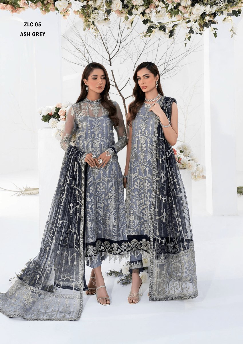 LA CELESTE By Zarif 3 Piece Unstitched Suits  ZLC 05 ASH GREY - Luxury Formals Collection